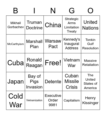 Cold War Bingo Card