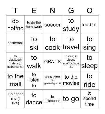 ¿Qué te gusta hacer? Bingo Card
