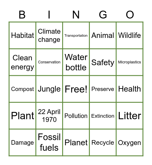 Earth Day! Bingo Card