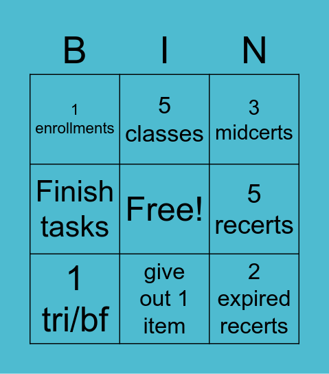 WIC Bingo Card