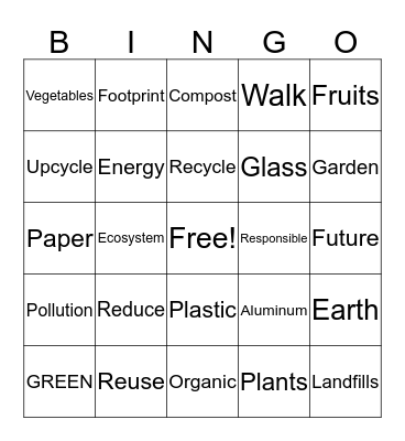 GREEN EVENT Bingo Card