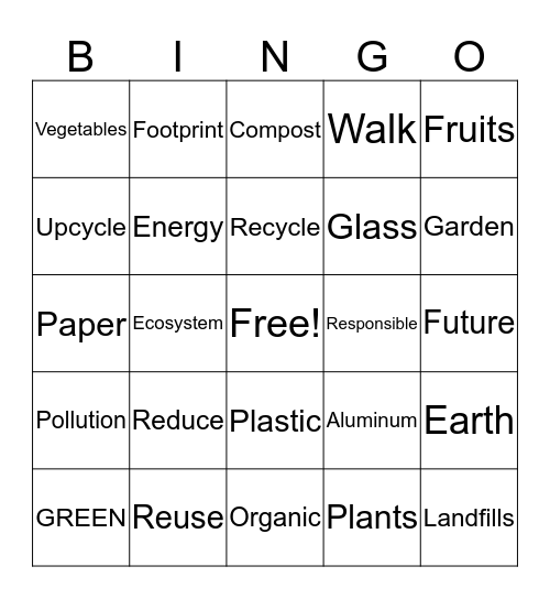 GREEN EVENT Bingo Card