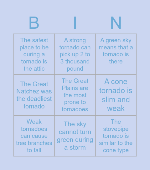 Bellas Tornado Bingo Card