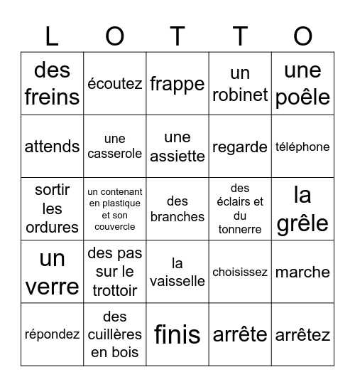 Le rythme de la vie, v1 Bingo Card