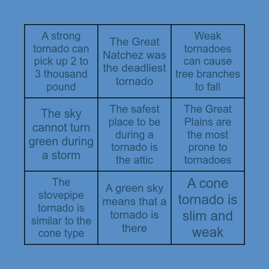 Bellas Tornado Bingo Card