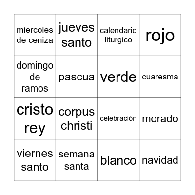calendario liturgico Bingo Card