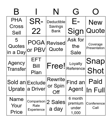 Progressive Bingo Card