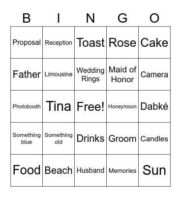 Bridal Bingo Card