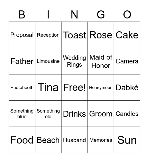 Bridal Bingo Card