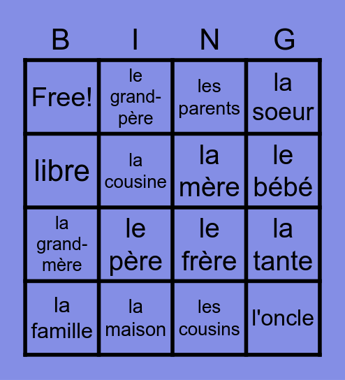 La famille MD KD Bingo Card