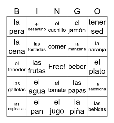 Exploring Spanish Unit 9 (La Comda) Bingo Card