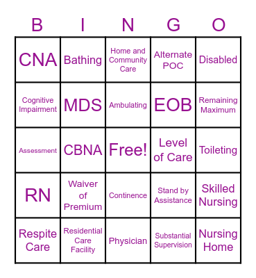Claims LTC BINGO Card