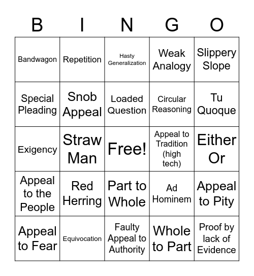 Fallacy Review Bingo Card