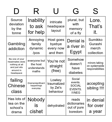 most were written from char’s perspective Bingo Card