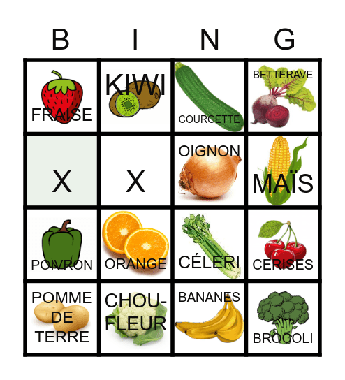 Bingo des fruits et légumes Bingo Card
