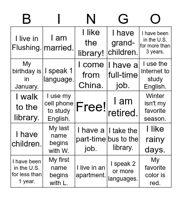 Introduction Bingo Card