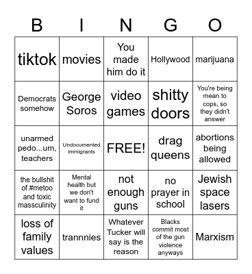 REASONS FOR THE SHOOTING Bingo Card
