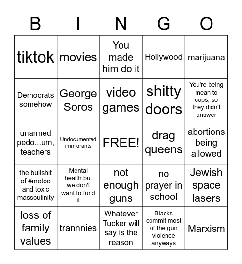 REASONS FOR THE SHOOTING Bingo Card