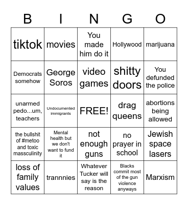 REASONS FOR THE SHOOTING Bingo Card