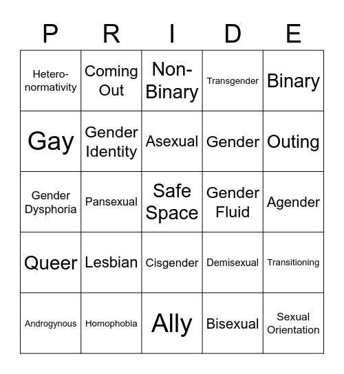 LGBTQIA+ Bingo Card