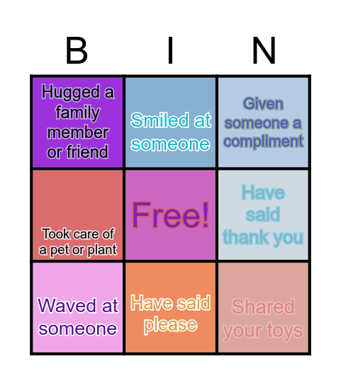 Kindness Club Bingo Card