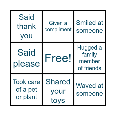 Kindness Club Bingo Card