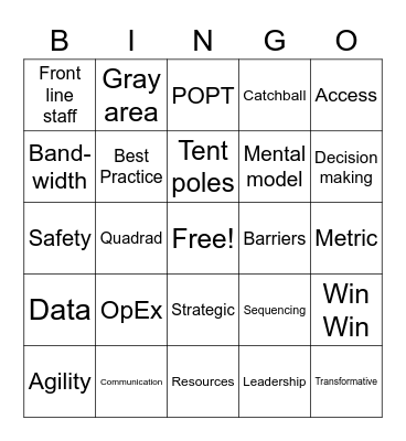 OpEx Bingo Card