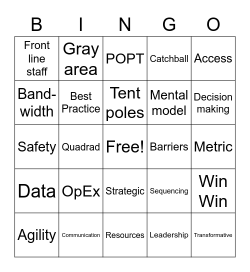 OpEx Bingo Card