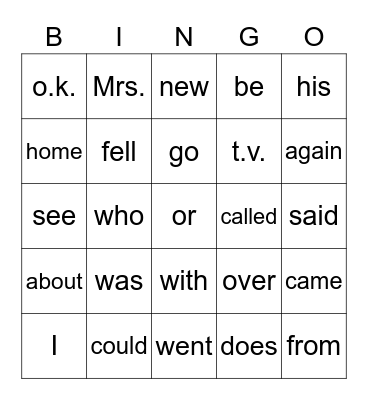 27 Bingo Card
