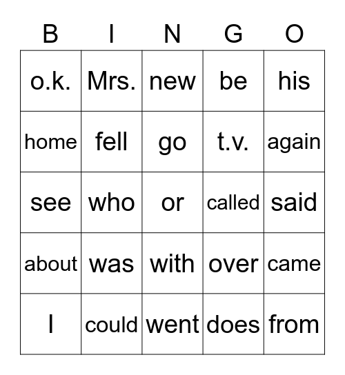 27 Bingo Card