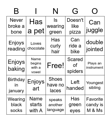 Ice breaker bingo Card