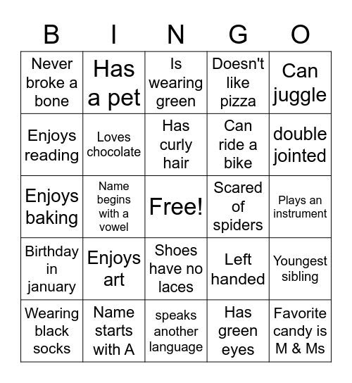 Ice breaker bingo Card