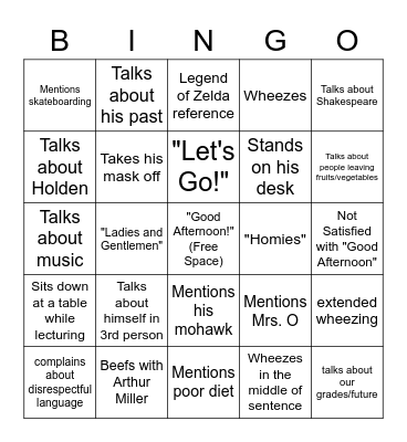 Mr. O'Bingo Card