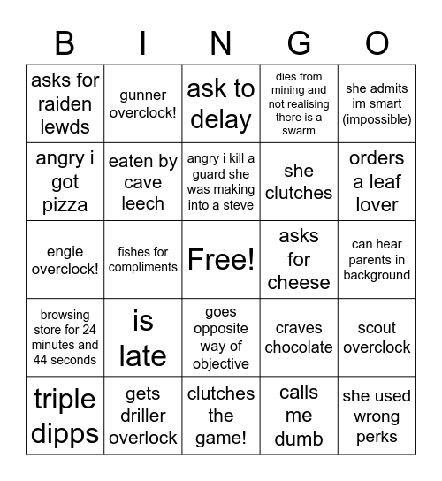 Alice bingo card Bingo Card