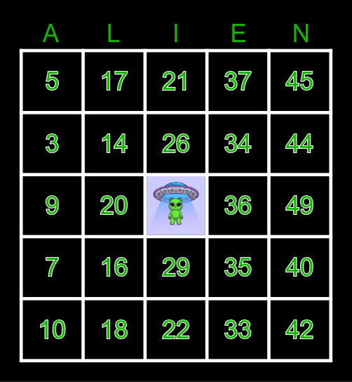 ALIEN BINGO Card