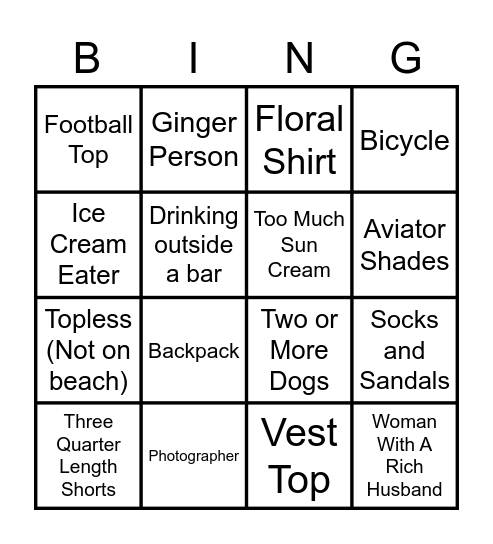 People Watching Bingo Card