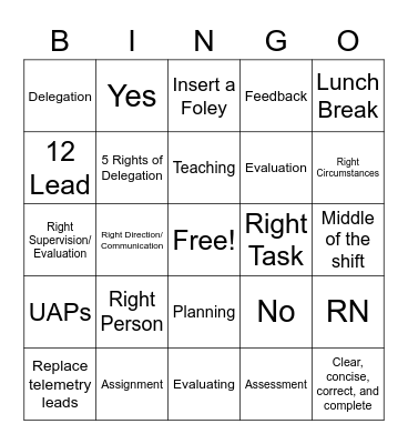 Nursing Delegation Bingo Card