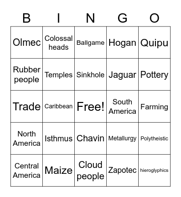 Mesoamerica Bingo Card