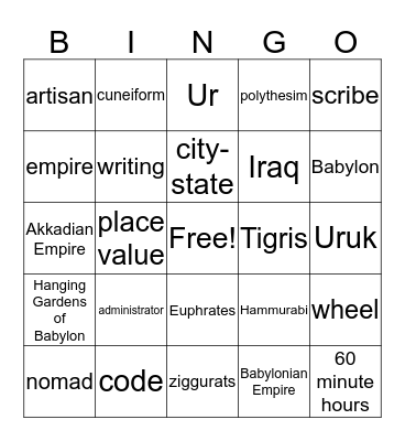 Ancient Mesopotamia Bingo Card