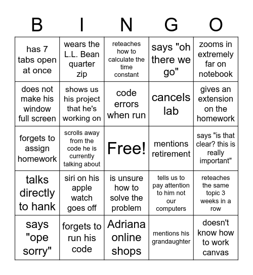 Untitled Bingo Card