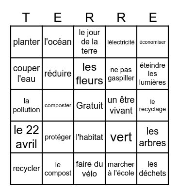 Le Jour de la Terre Bingo Card