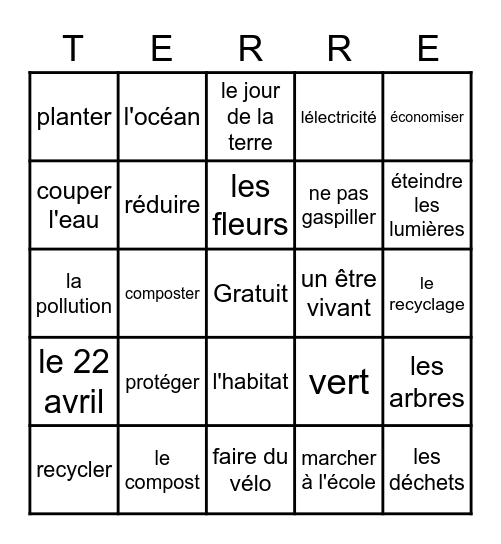 Le Jour de la Terre Bingo Card