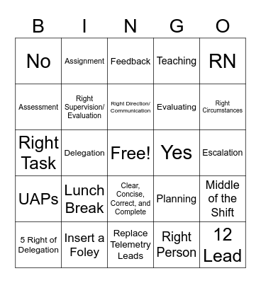 Nursing Delegation Bingo Card