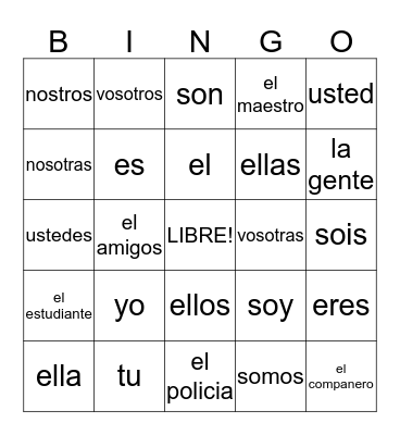 spanish bingo Card