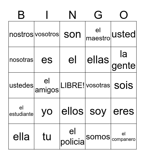 spanish bingo Card