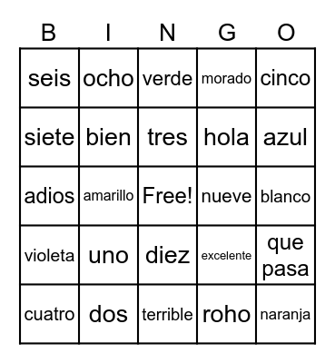 Espanol Bingo Card