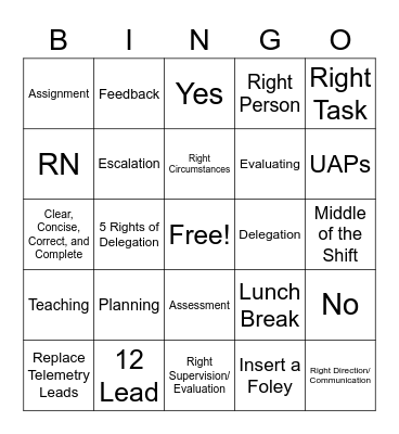 Nursing Delegation Bingo Card