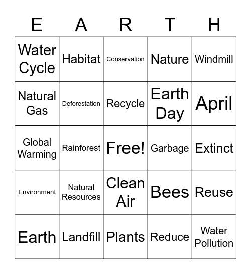 EARTH DAY BINGO Card