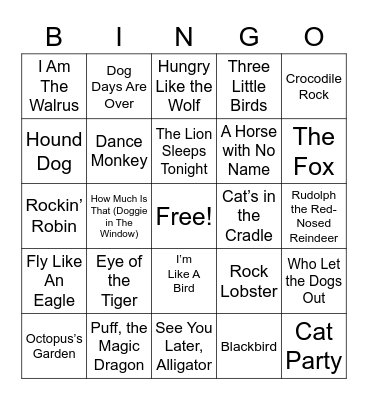 Animal BINGO Card