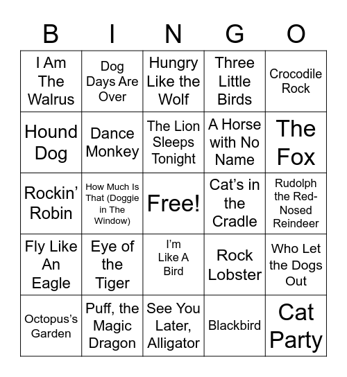 Animal BINGO Card